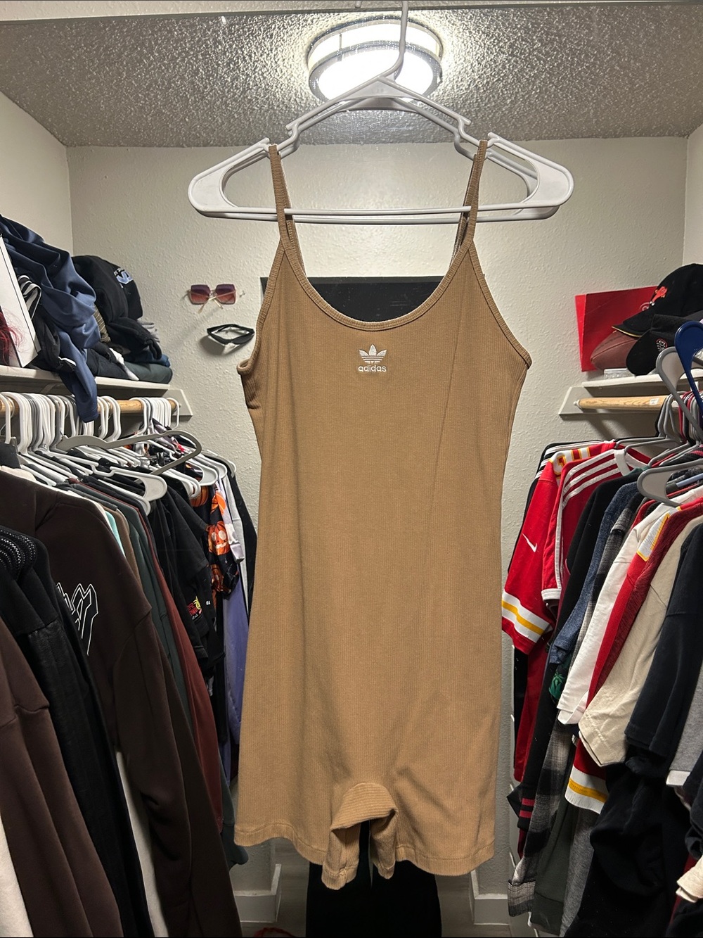 adidas Tan Ribbed Tank Onsie with Trefoil